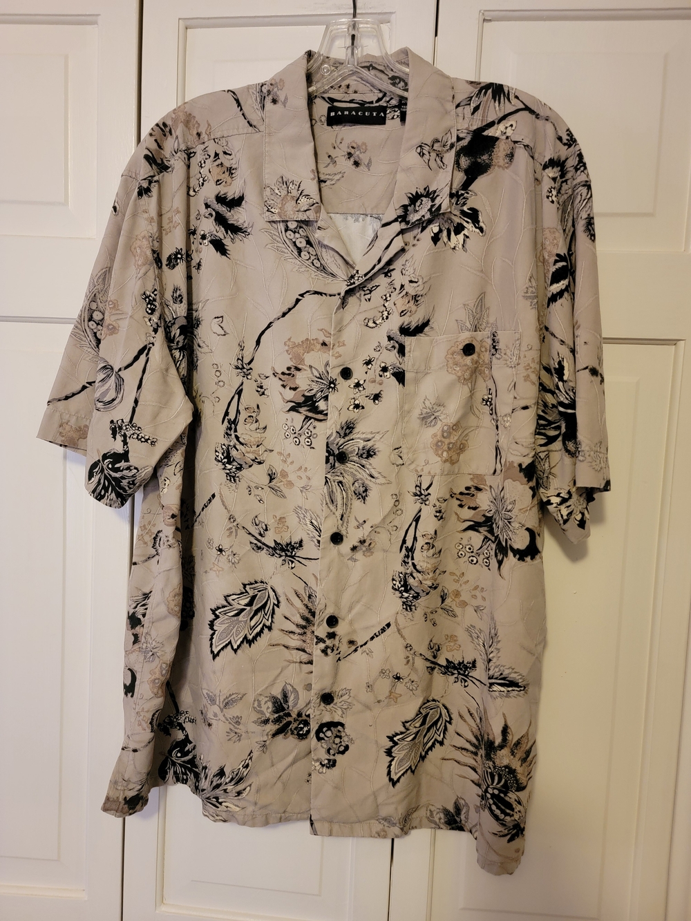 Vintage Baracuta Beige Floral Short-Sleeve Camp Shirt Size L EUC